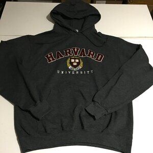 Harvard University Champion Mens Medium Gray Hoodie Sweatshirt Embroidered